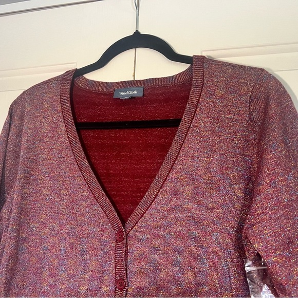 ModCloth Red Burgundy Metallic Cardigan NWOT Size XL - Picture 1 of 7